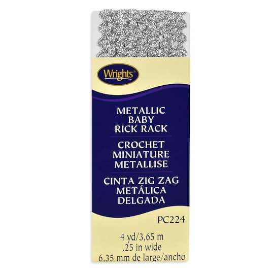 1/4" Silver Metallic Baby Rick Rack Tape - 4 Yards